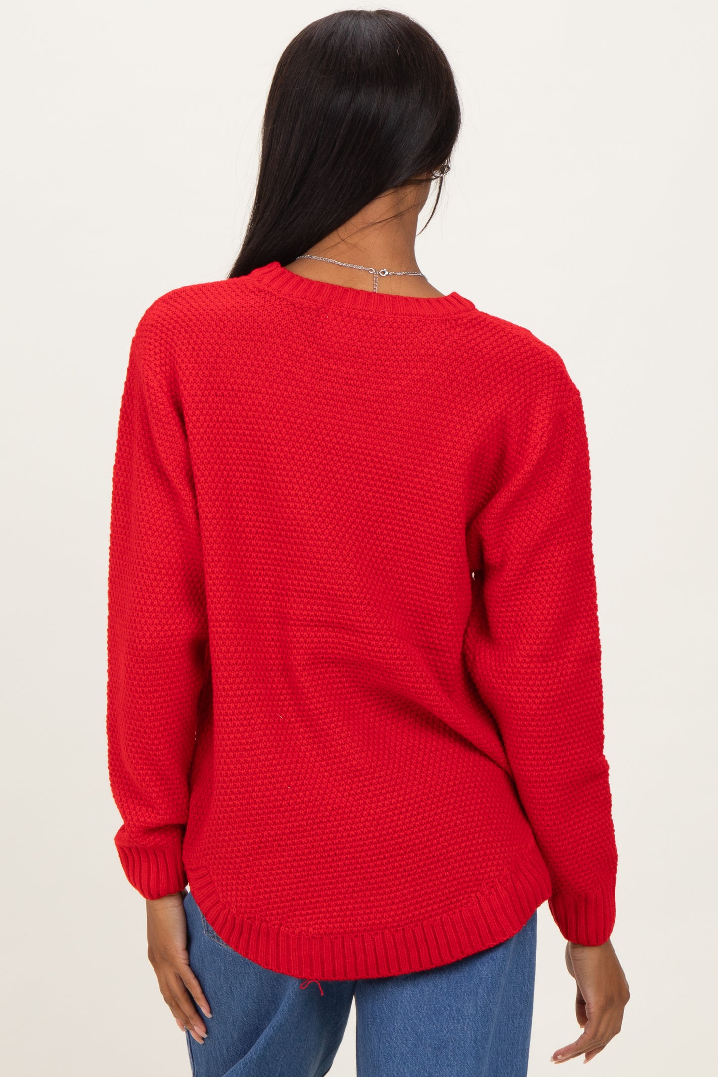 Red Knit Pullover Sweater