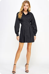 Black Poplin Corset Shirt Mini Dress