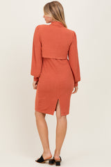 Rust Rib Knit Mock Neck Nursing Dress
