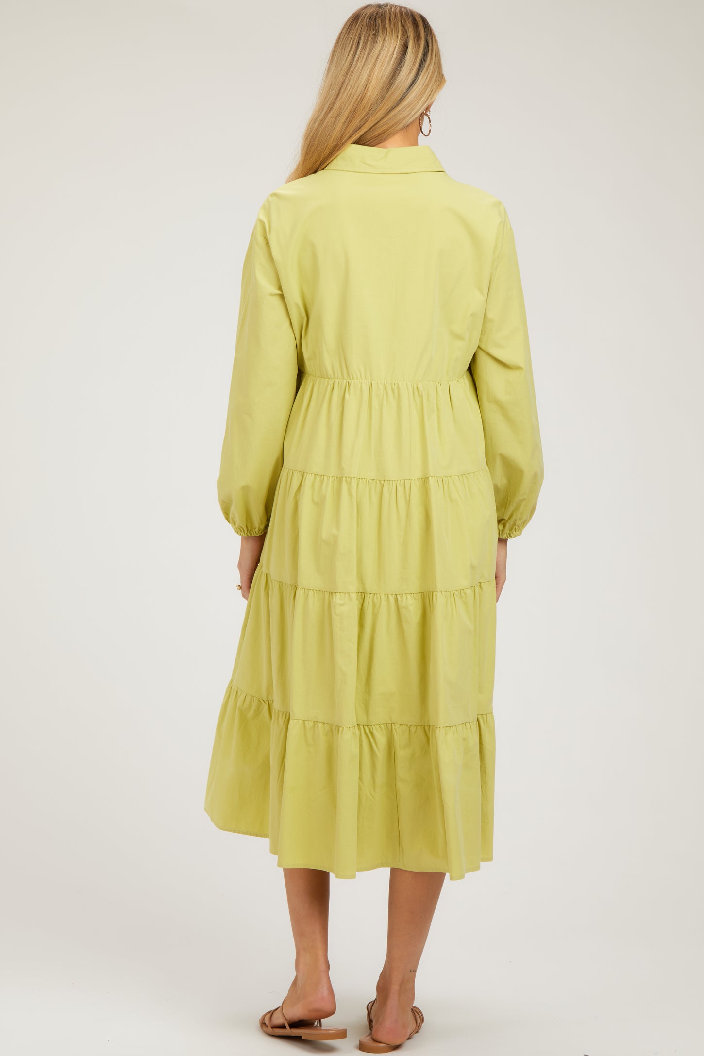 Lime Tiered Collared Maternity Midi Dress