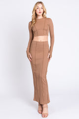 Mocha Exposed Seams Top and Skirt Set