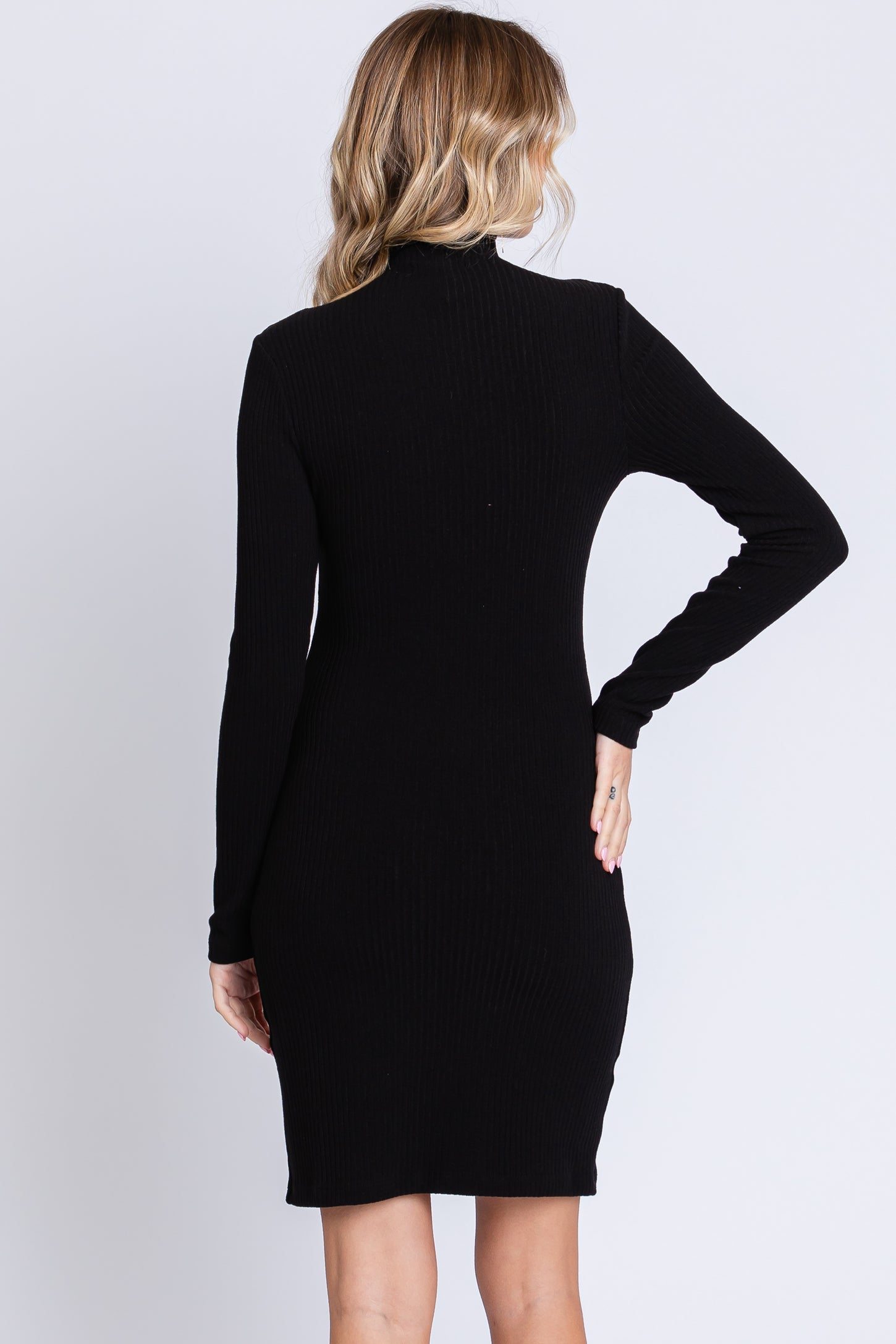 Black Ribbed Mock Neck Dress