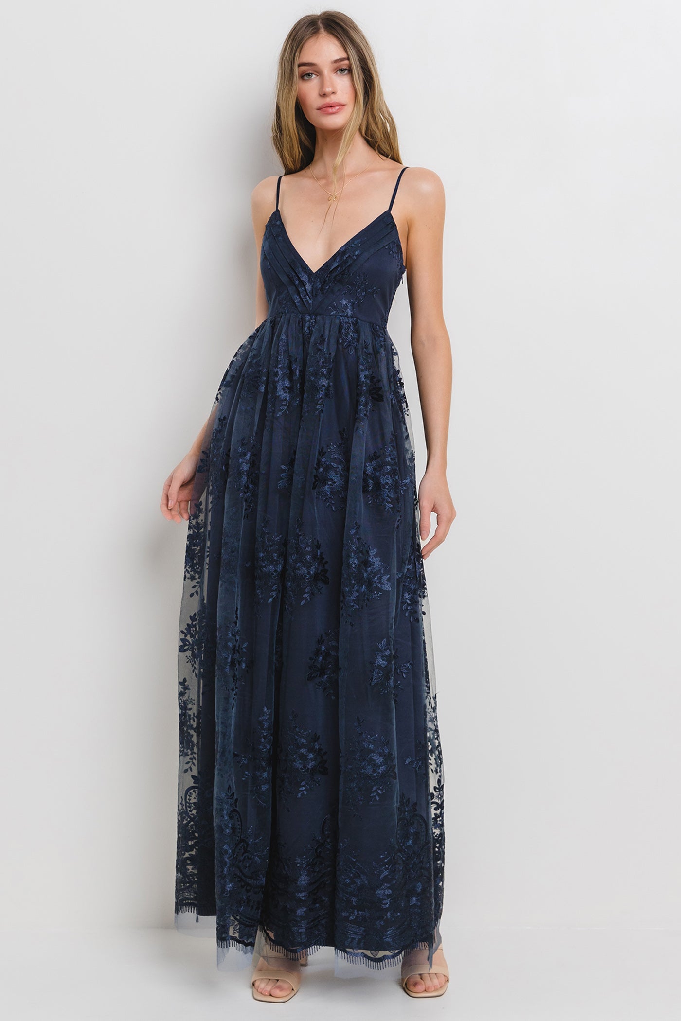 Navy Floral Lace Overlay Maxi Dress Navy Floral Lace Overlay Maxi Dress
