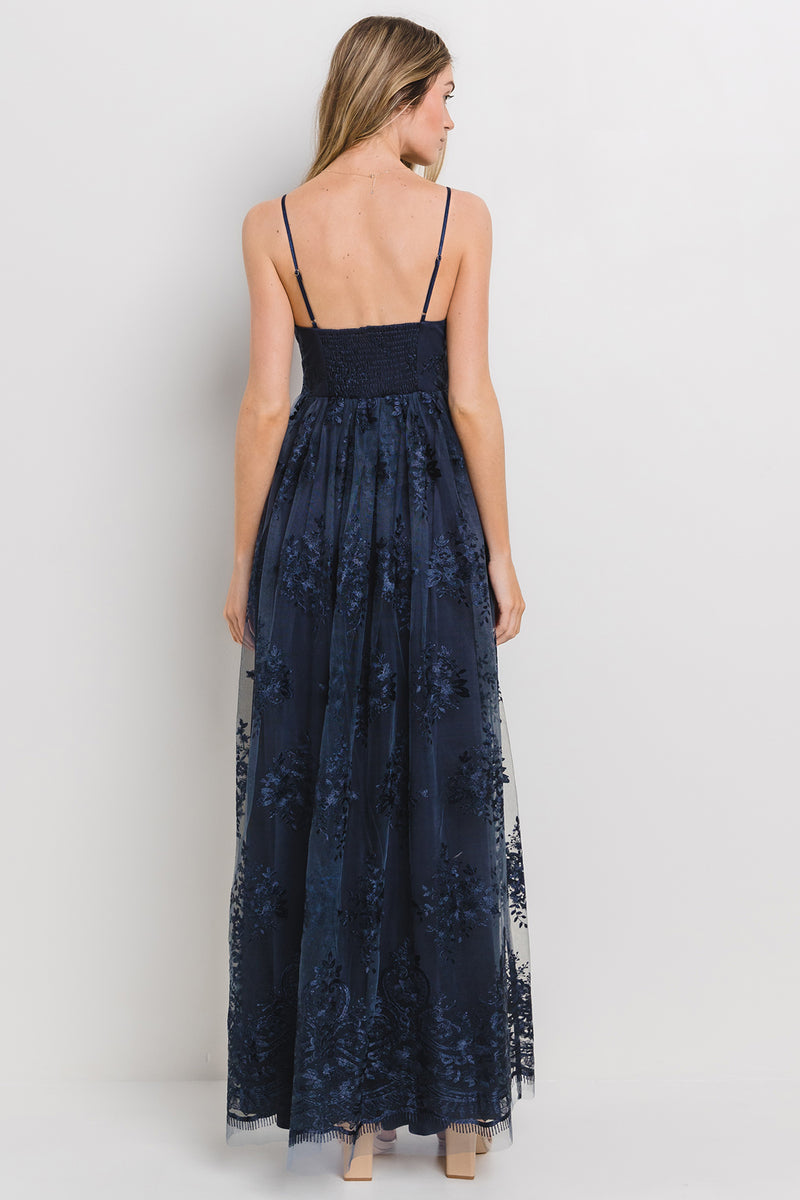 Navy Floral Lace Overlay Maxi Dress – PinkBlush
