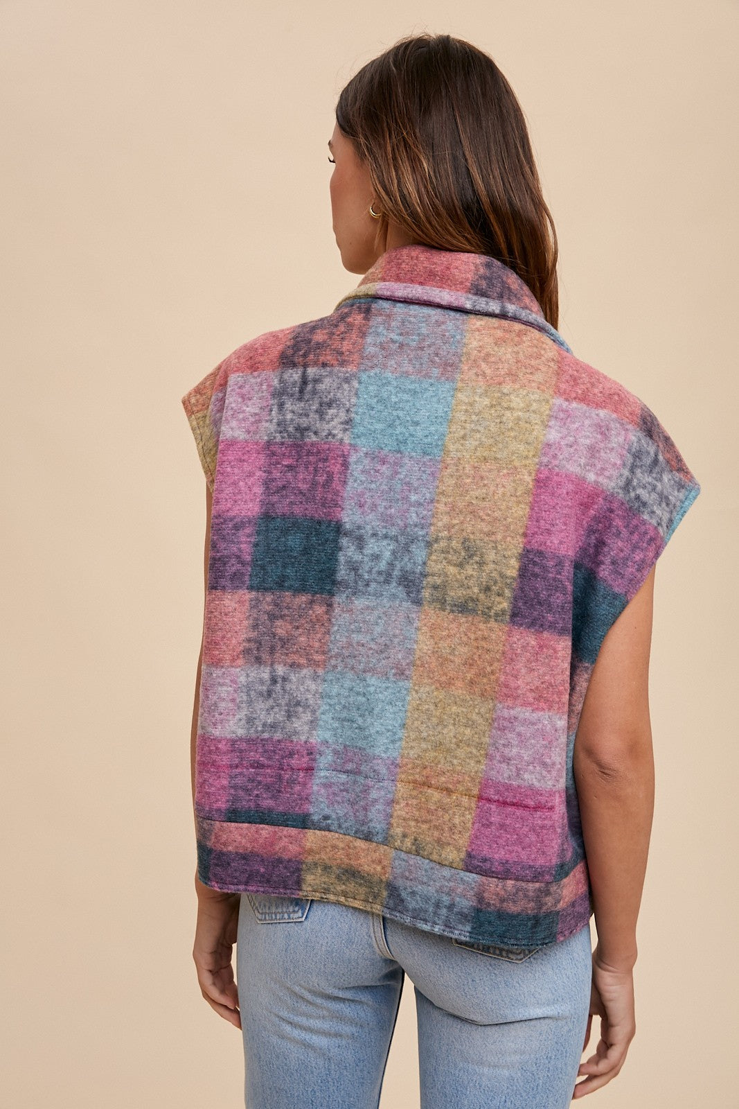 Pink Combo Soft Brushed Multicolor Loose Fit Vest