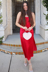 Red Silky Midi Dress