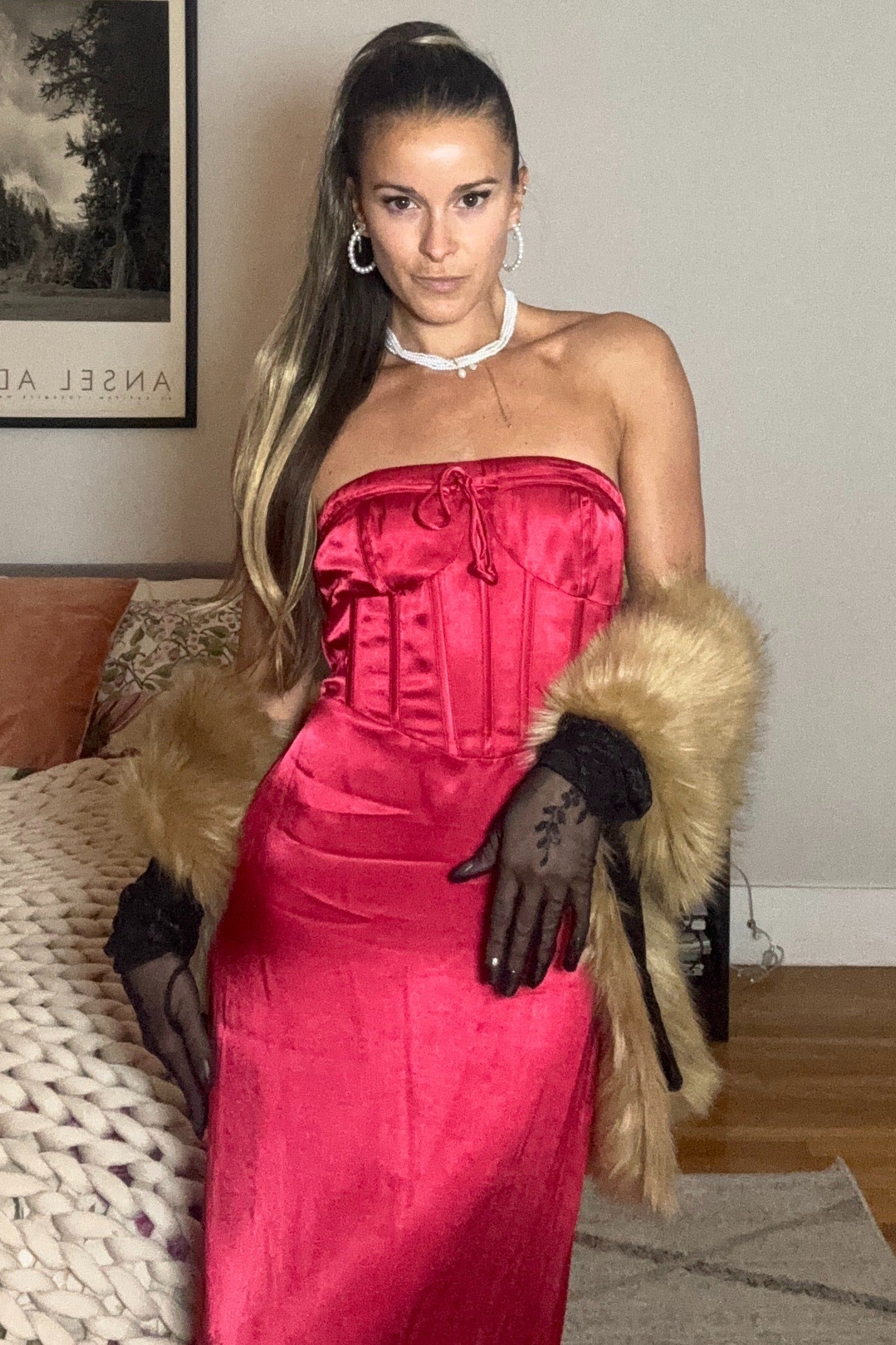 Red Silky Midi Dress