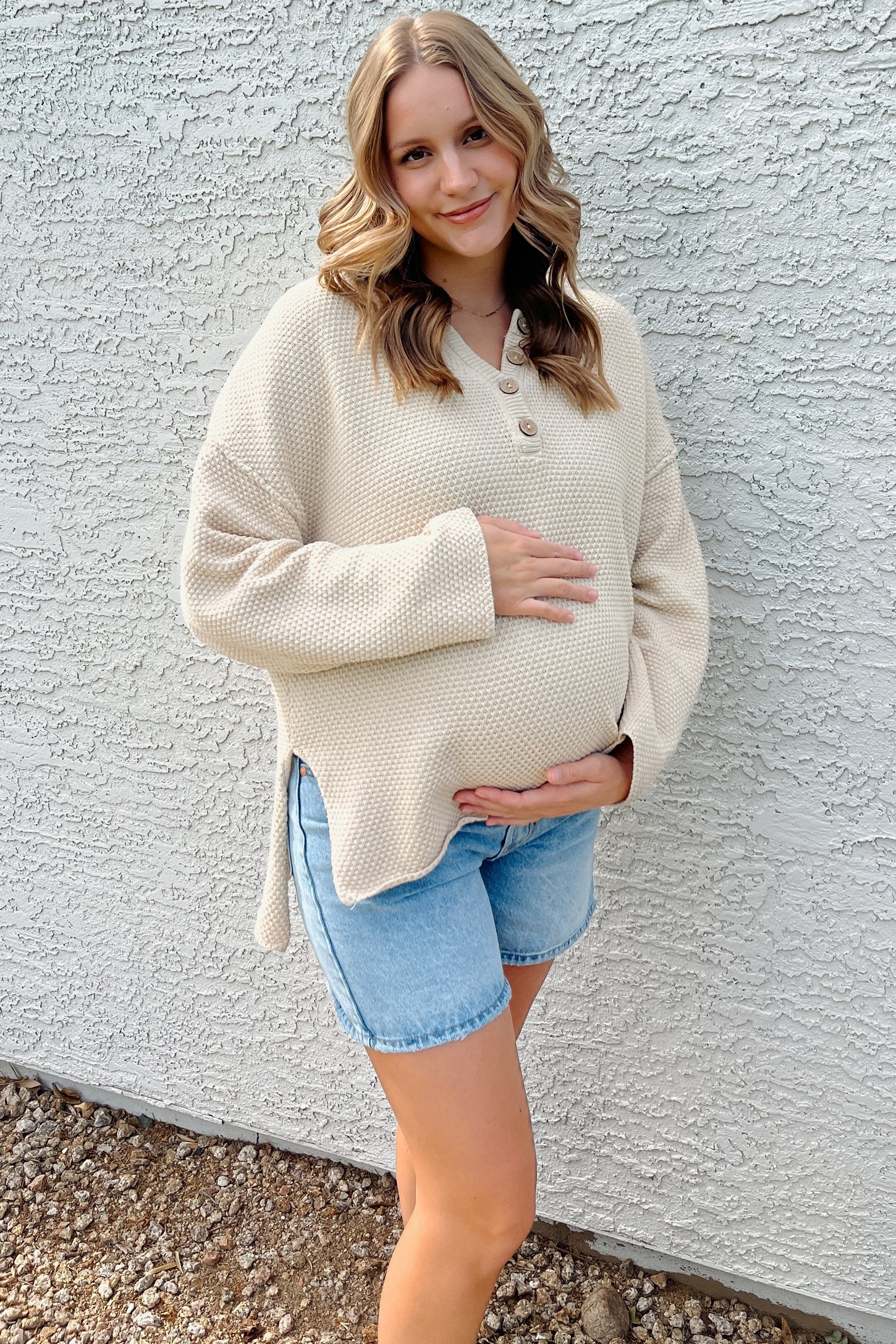 Light Wash Denim Maternity Shorts