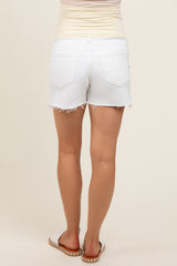 White Raw Hem Maternity Denim Shorts