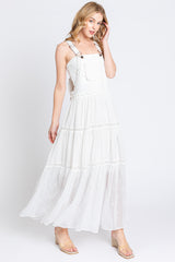 Ivory Overall Crochet Lace Tiered Maternity Dress