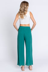 Teal Linen Frayed Hem Crop Pants