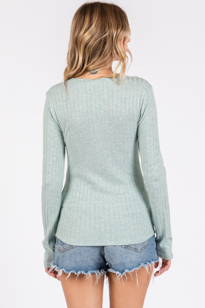 Mint Ribbed Long Sleeve Top