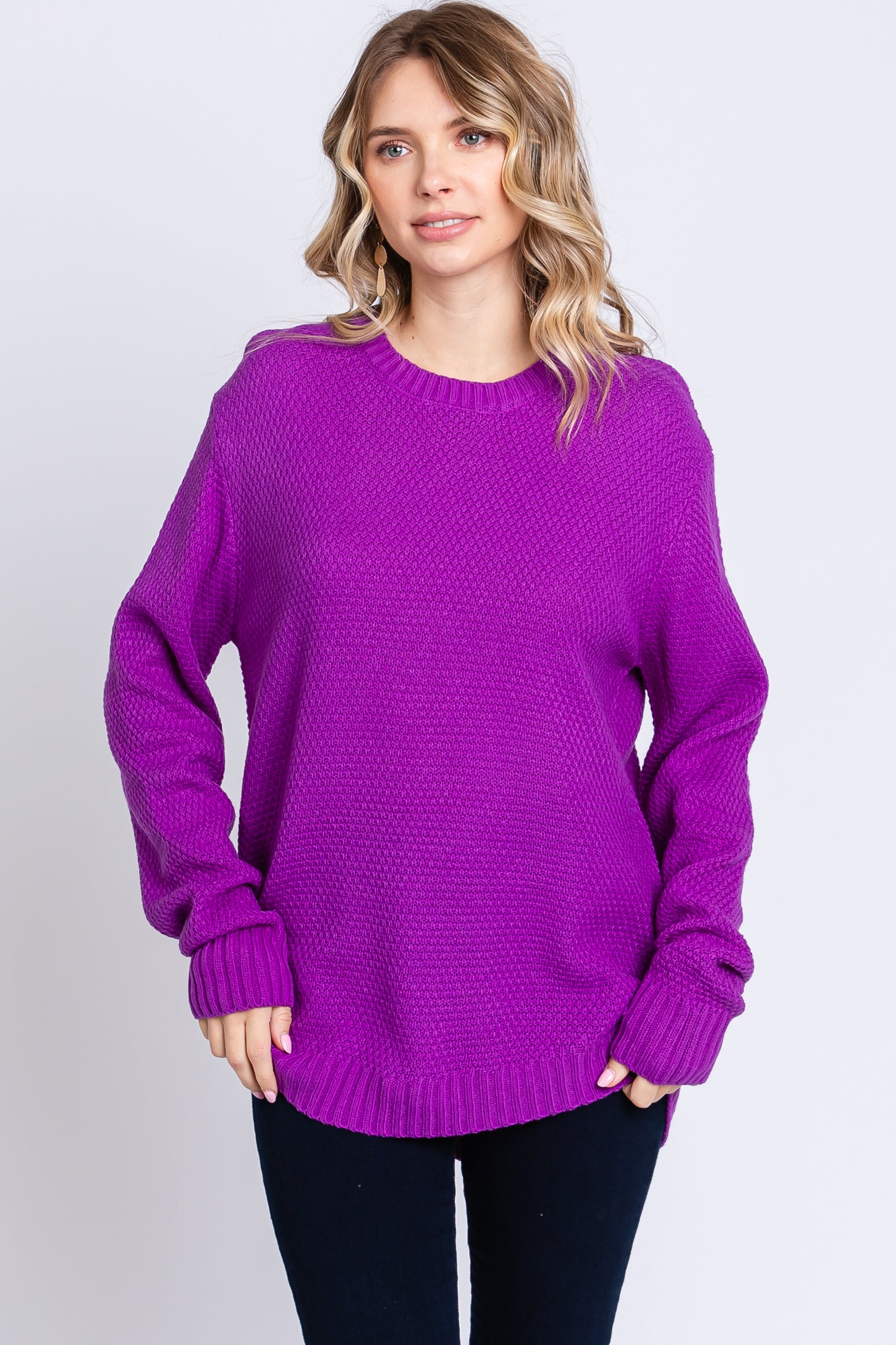 Purple Knit Pullover Maternity Sweater
