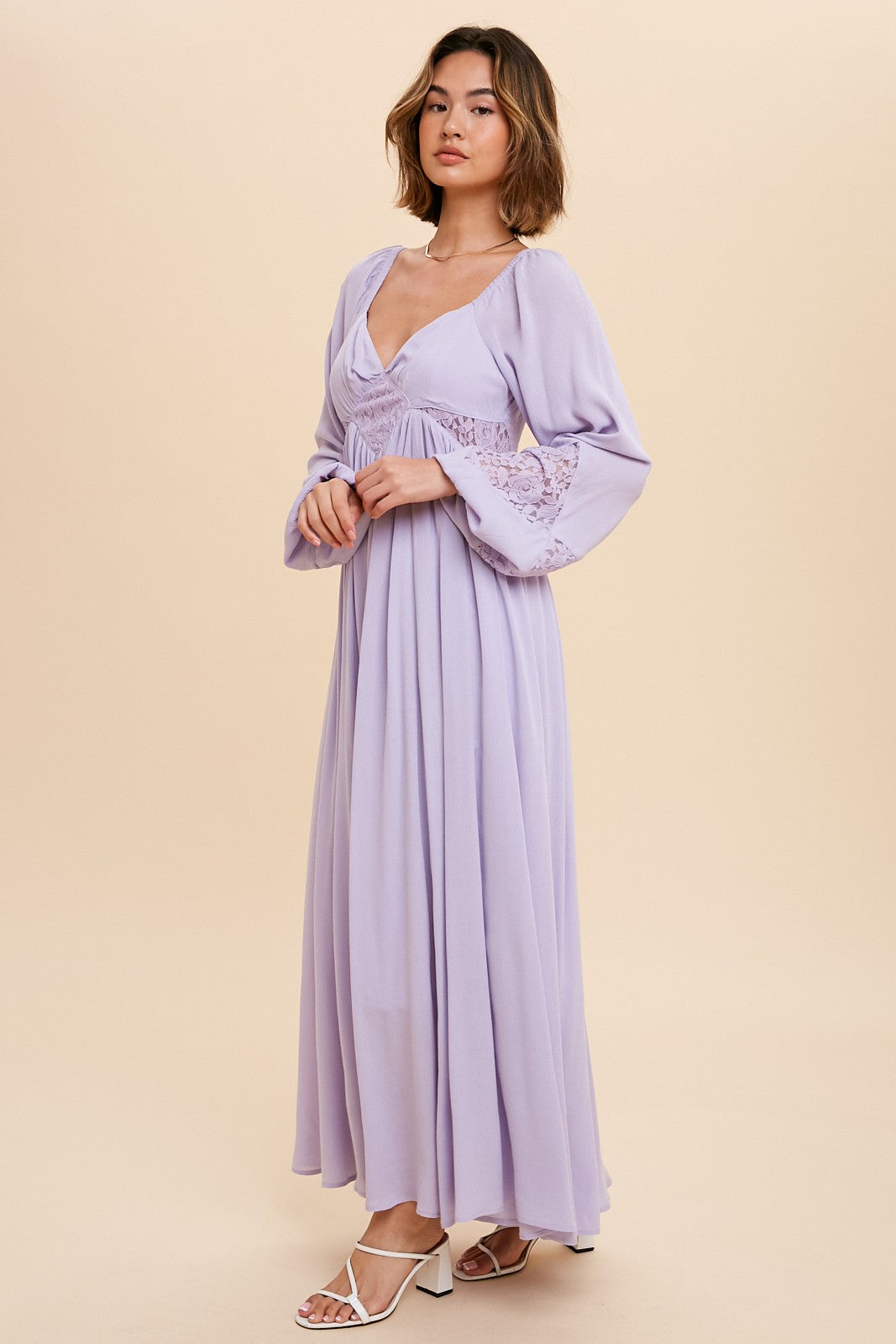Lavender Lace Accent Long Sleeve Maxi Dress PinkBlush Lavender Lace Accent Long Sleeve Maxi Dress PinkBlush