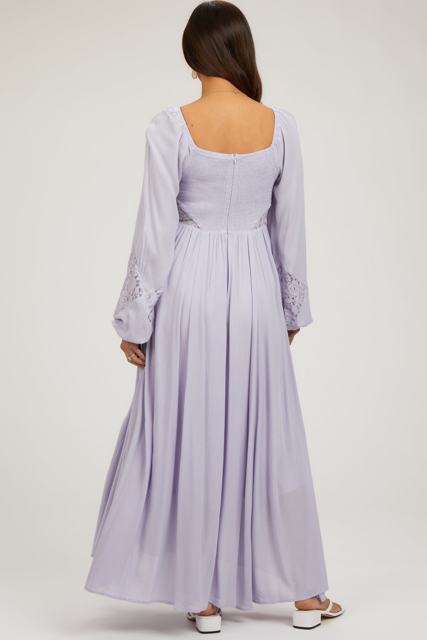 Lavender Lace Accent Long Sleeve Maternity Maxi Dress Lavender Lace Accent Long Sleeve Maternity Maxi Dress