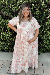 Red Puff Sleeve Square Neck Maternity Dress