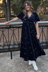 Midnight All Over Floral Embroidered Velvet Maxi Dress
