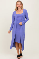 Light Purple Ribbed Cardigan 2 Piece Maternity Set