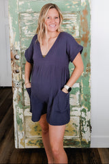 Charcoal Gauze Short Sleeve Maternity Romper