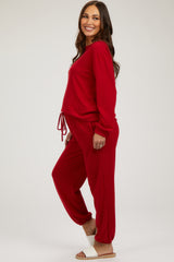 Red Soft Knit Brushed Long Sleeve Maternity Lounge Set