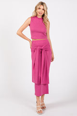 Fuchsia Ribbed Crop Front Knot Midi Skirt Maternity Set