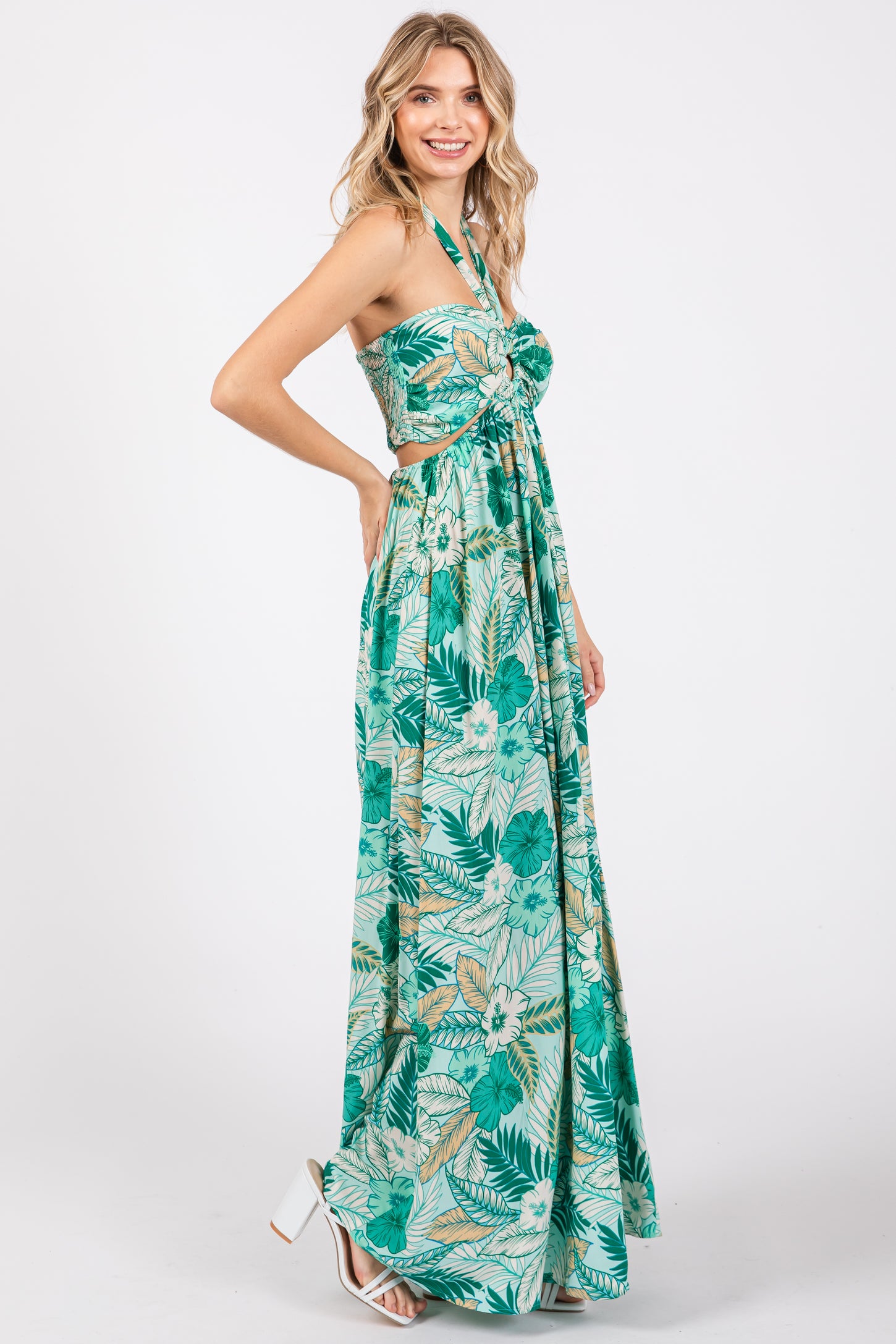 Light Blue Tropical Print Cutout Halter Neck Maxi Dress PinkBlush Light Blue Tropical Print Cutout Halter Neck Maxi Dress PinkBlush