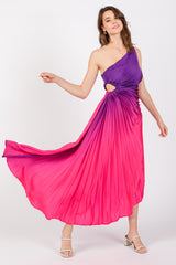 Purple Ombre Pleated Asymmetrical Maxi Dress