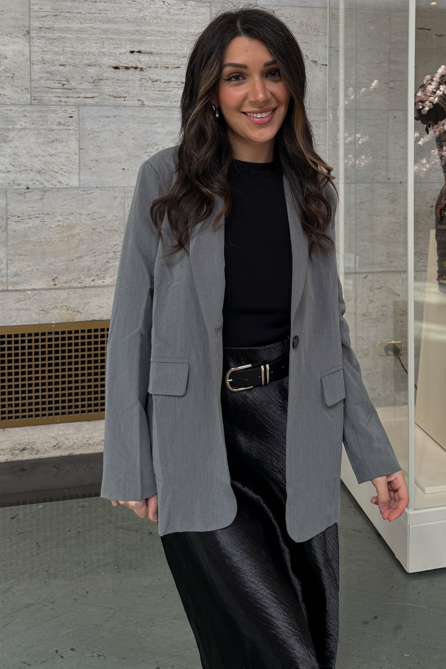 Heather Grey Oversized Twill Blazer Jacket