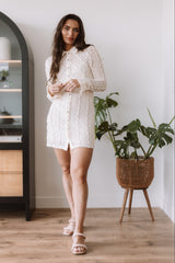 Ivory Lace Button Down Shirt Dress