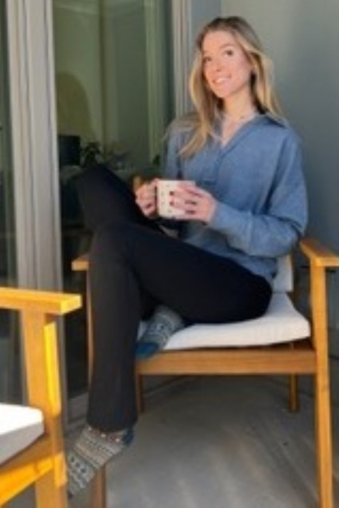 Washed Denim Washed Thermal Henley Knit Top