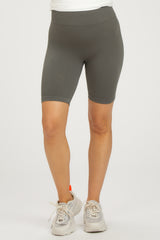 Charcoal Rib Knit Maternity Biker Shorts