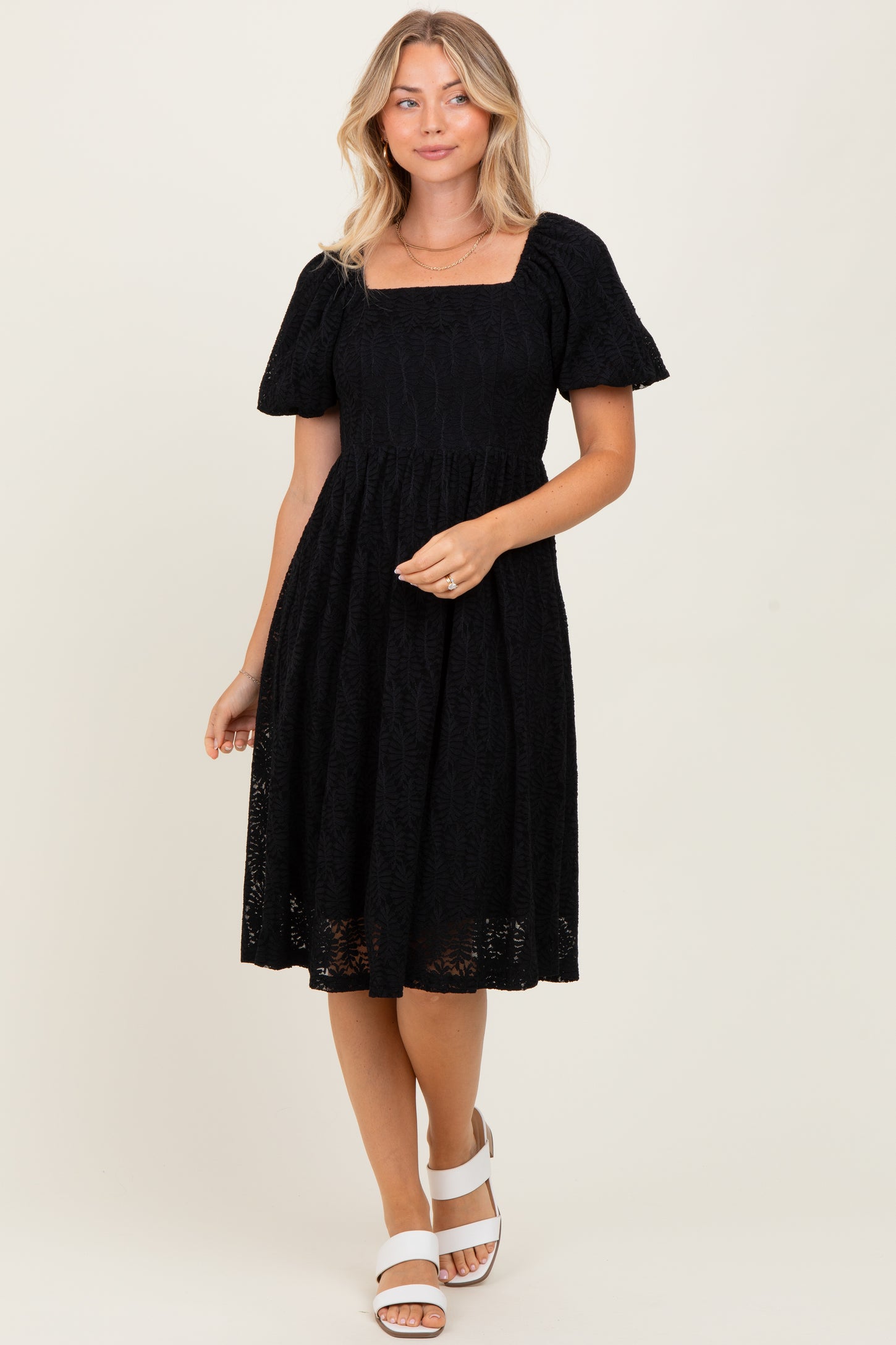 Black Lace Square Neck Dress