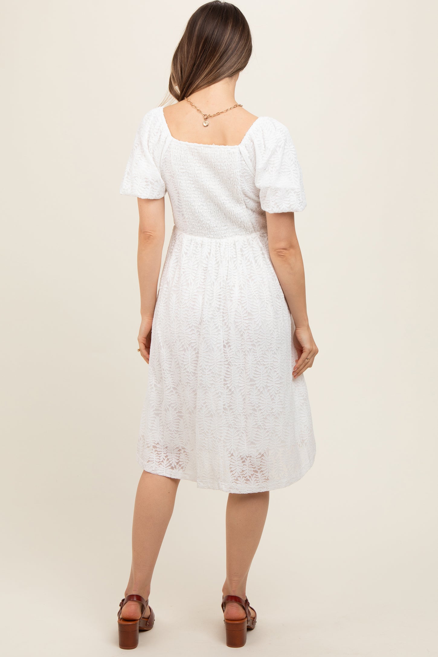 Ivory Lace Square Neck Maternity Dress