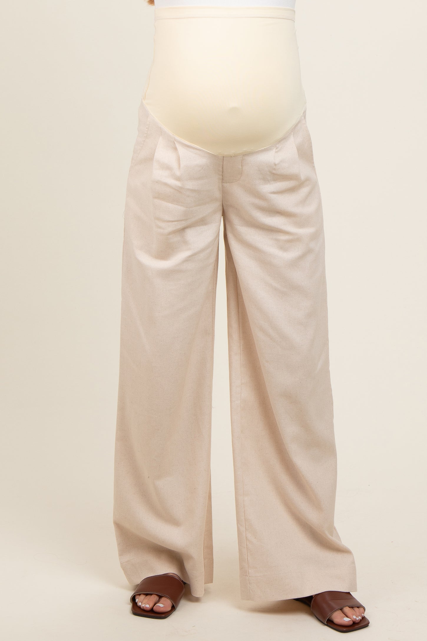 Cream Pleated Wide Leg Maternity Pants