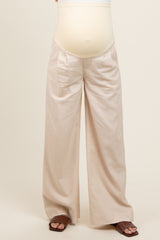 Cream Pleated Wide Leg Maternity Pants