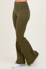 Olive Fold-Over Waistband Flared Leggings