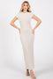 Cream Fitted Short Sleeve Maxi Dress