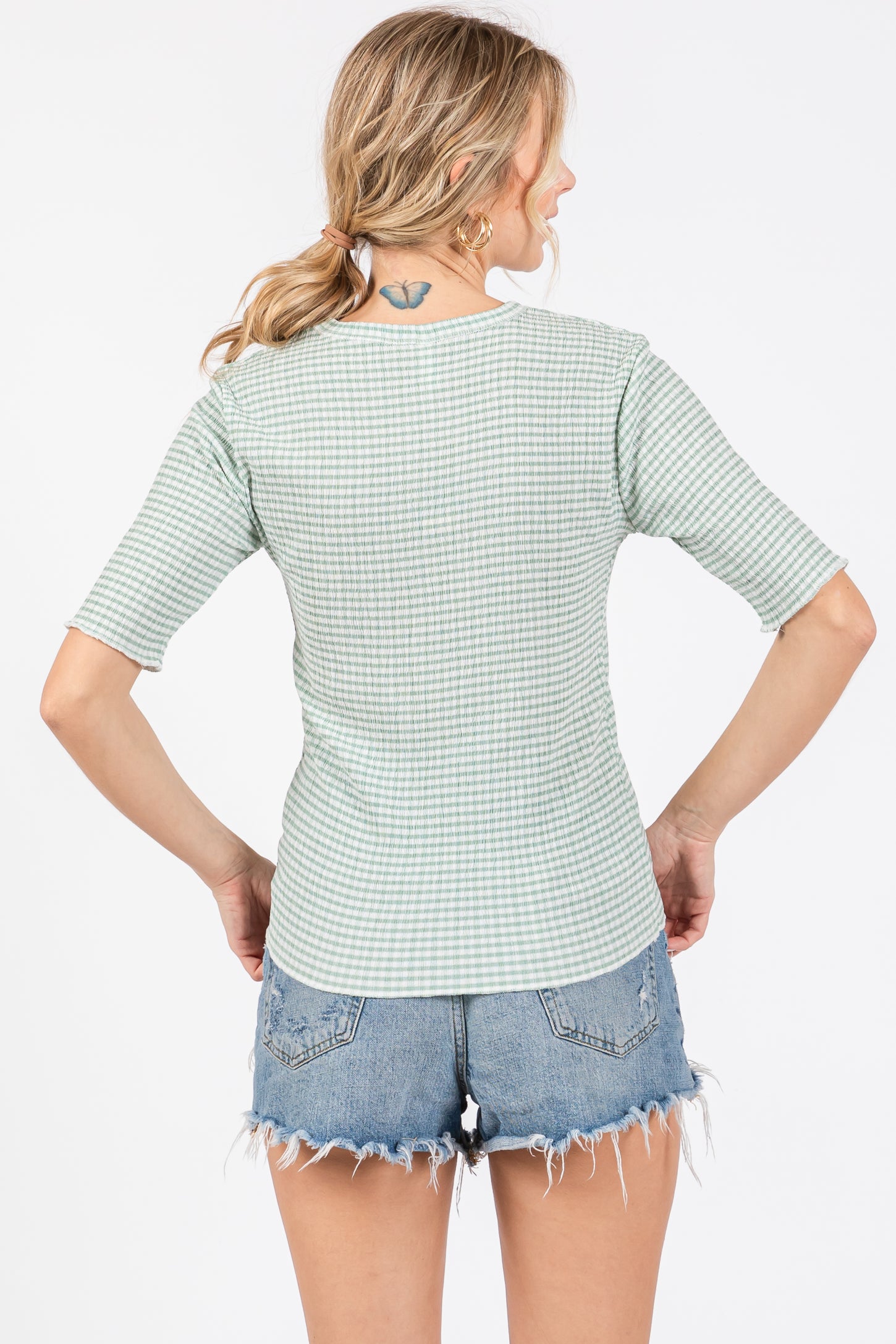 Mint Green Striped Short Sleeve Top