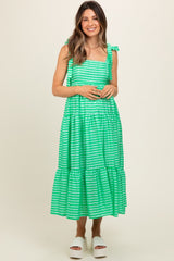 Green Gingham Shoulder Tie Maternity Dress