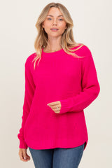 Fuchsia Waffle Knit Round Hem Sweater