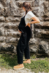 Black Knit Front Pocket Maternity Overall