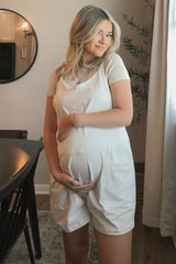 Cream Basic V-Neck Maternity Romper
