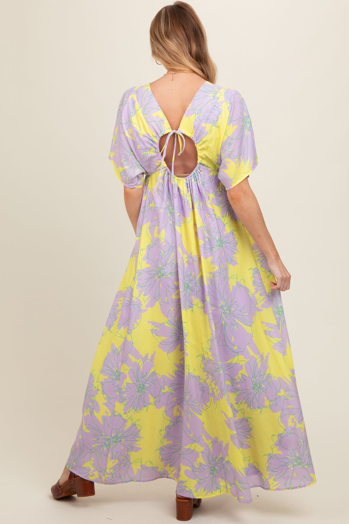 Lavender Floral Back Cutout Maternity Maxi Dress