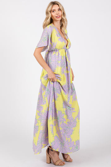 Lavender Floral Back Cutout Maxi Dress