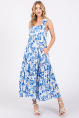 Blue Floral Sleeveless Tiered Maxi Dress