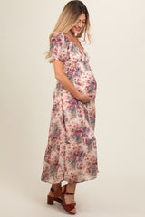 Cream Floral Chiffon Maternity Maxi Dress