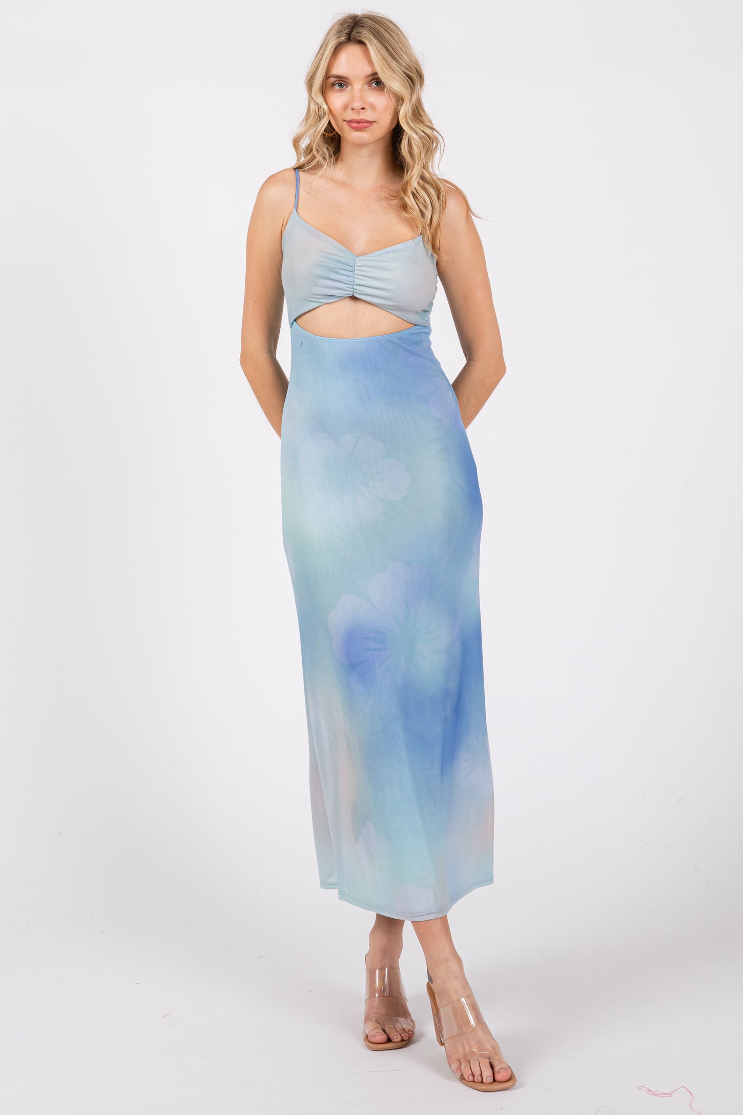 Light Blue Tie Dye Maternity Maxi Dress