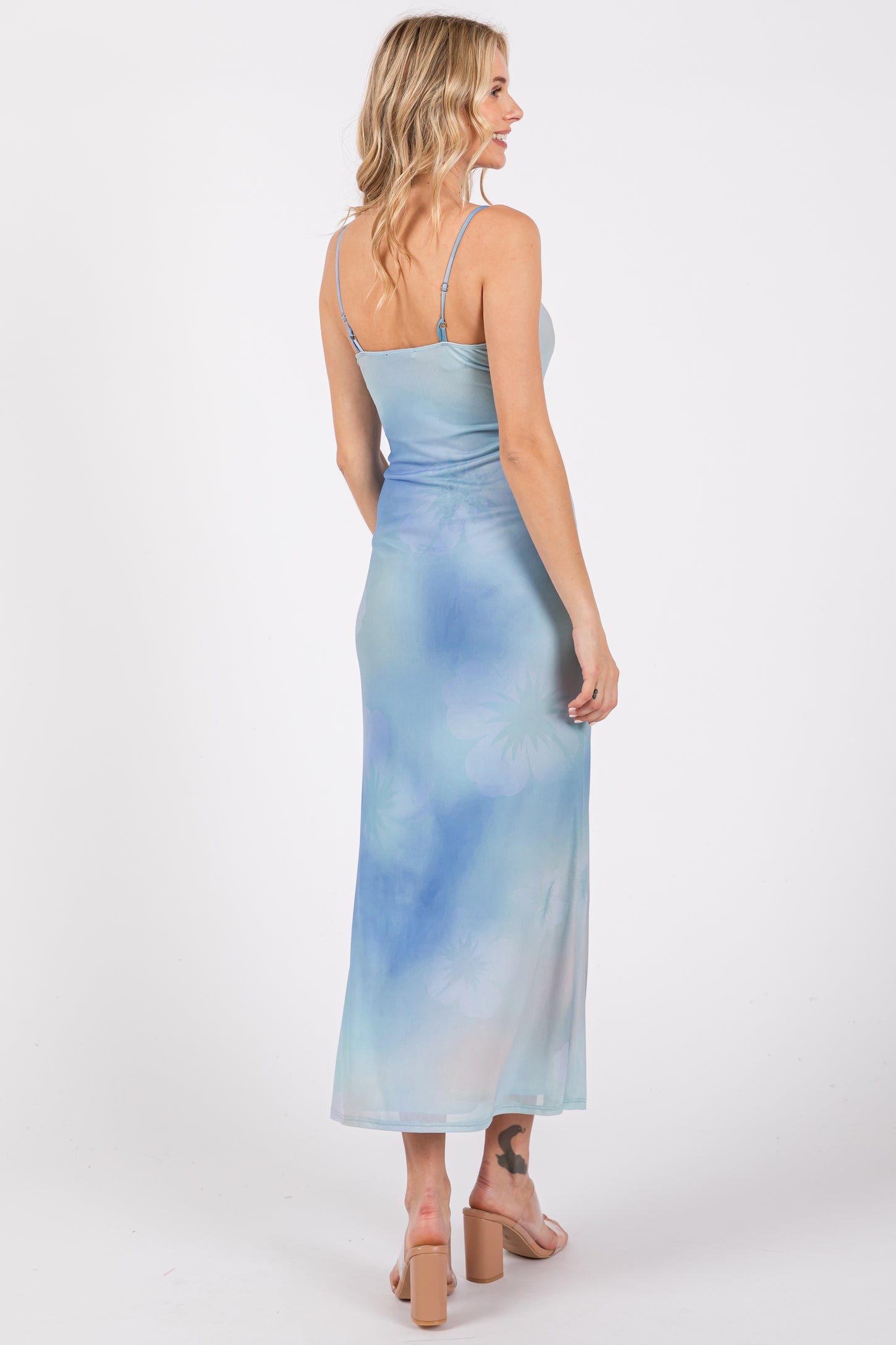 blue tie dye maternity dress Blue Tie Dye Cutout Tie Back Maternity Maxi Dress
