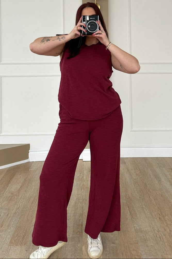 Burgundy Slub Knit Pants Set