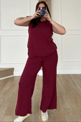 Burgundy Slub Knit Pants Set